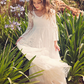 Lace Ivory V Neck Flare Sleeves Kids Party Dress