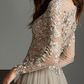 Champagne Long Sleeves Lace Detailing Applique Evening Dress