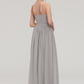 Silver Hanging Neck Sleeveless Maxi Bridesmaid Dress