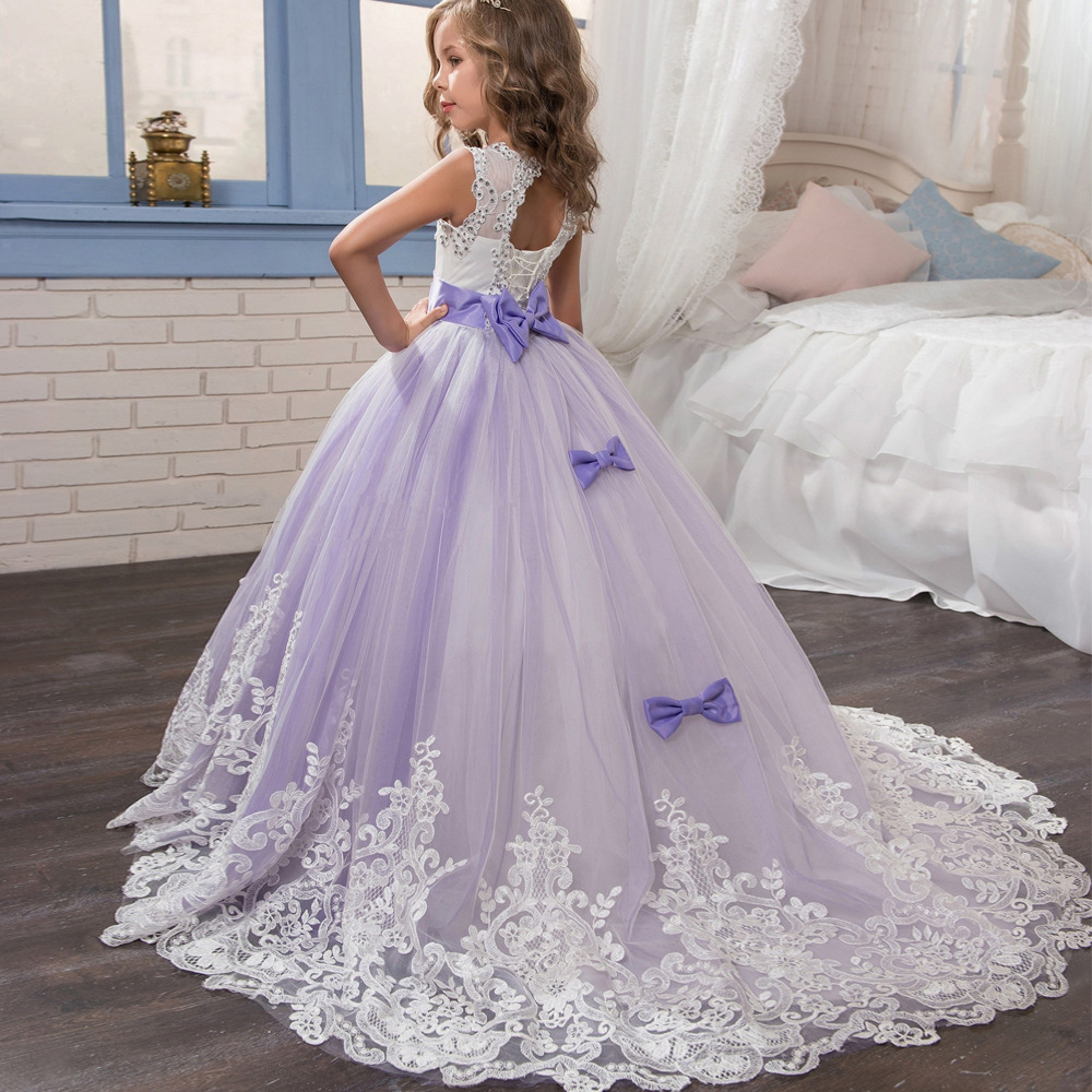 Beaded Lace Embroidered Sleeveless Kids Wedding Dress