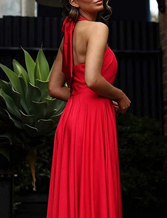 Halter Neck Sleeveless Long Evening Dress