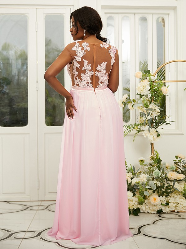 Lace Embroidered Sleeveless Maxi Bridesmaid Slit Dress