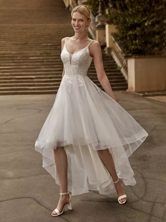 V-Neck Short Sleeves A-Line Knee-Length Bridal Dress
