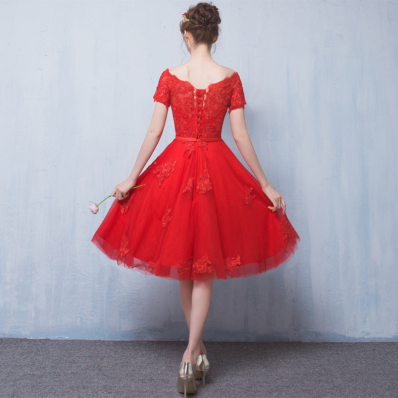 Red Mesh Lace Embroidered Short Prom Dress