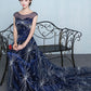 Navy A-Line Scoop Neck Sequin Tulle Formal Party Dress