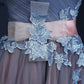 Steel Blue Applique Lace Up Strapless Tulle Floor Length Party Dress