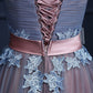 Steel Blue Applique Lace Up Strapless Tulle Floor Length Party Dress