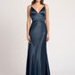 Satin Matte Deep V-Neck Sleeveless Floor-Length Bridesmaid Dress