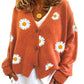 Women's Floral Print  Button Down Ribbed Sweater