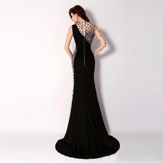 Black Mesh One Sleeve Mermaid Long Evening Dress