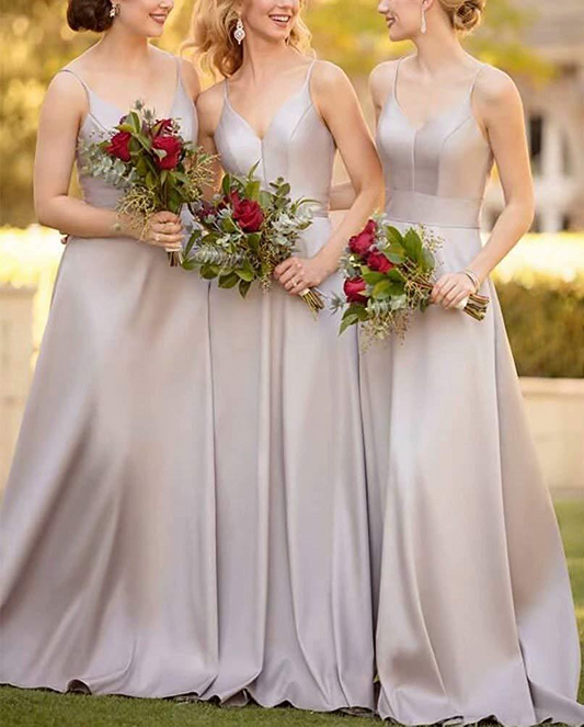 Satin Spaghetti Strap Sleeveless Backless Bridesmaid Dress