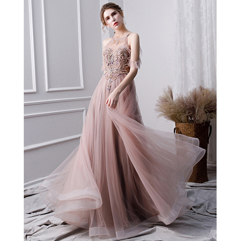 Embroidered Cold Shoulder Long Evening Dress