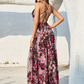 Floral Printed V Neck Long Evening Dress