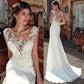 White Lace Illusion Neckline Sleeveless Mermaid Wedding Dress