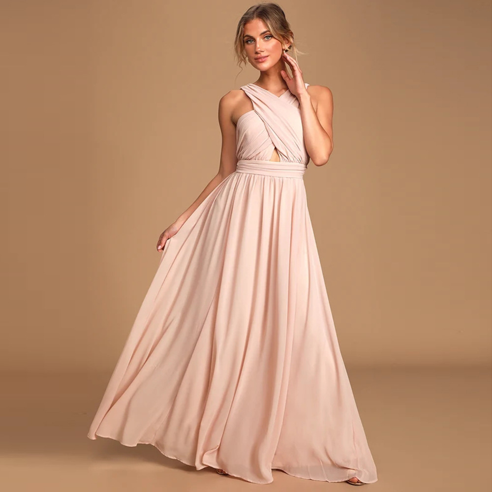 Sleeveless Backless Long Pleated Evening Dress