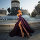 Purple  Strapless Satin Evening Dress