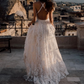 Ivory Lace Thin Strap Sleeveless Backless Slit Wedding Dress