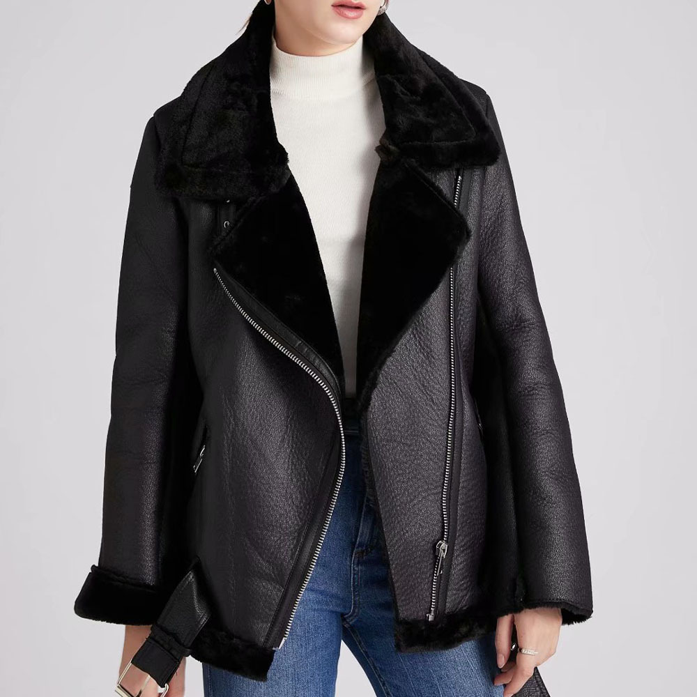 Faux Shearling Leather Jacket