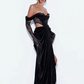 Off-Shoulder Cut Out Waist High Slit Prom Dress