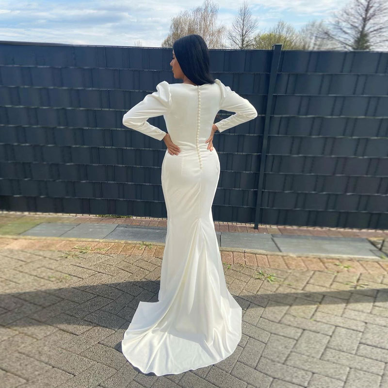 White Long Sleeves Mermaid Wedding Dress