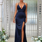 Simple Deep V-Neck Sleeveless Maxi Bridesmaid Slit Dress