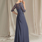 Slate Gray Applique Beaded Long Sleeves Bridesmaid Dress