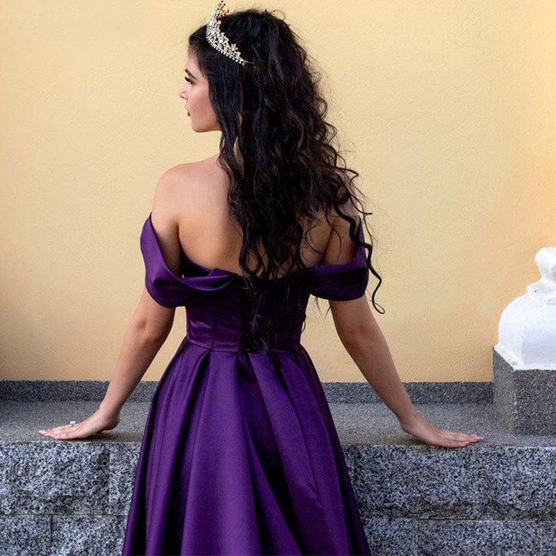 Purple Off-Shoulder Sleeveless Mermaid Long Evening Slit Dress