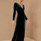 V-Neck Long Sleeve Velour Floor-Length Formal Evening Dress