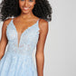 Light Sky Blue Deep V-Neck Sleeveless Applique Bridesmaid Dress