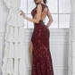 Sequin Deep V Neck Backless Mermaid Prom Dress