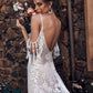 Lace Brush Train Boho Wedding Dress