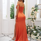 Satin Off-Shoulder Sleeveless Maxi Bridesmaid Slit Dress