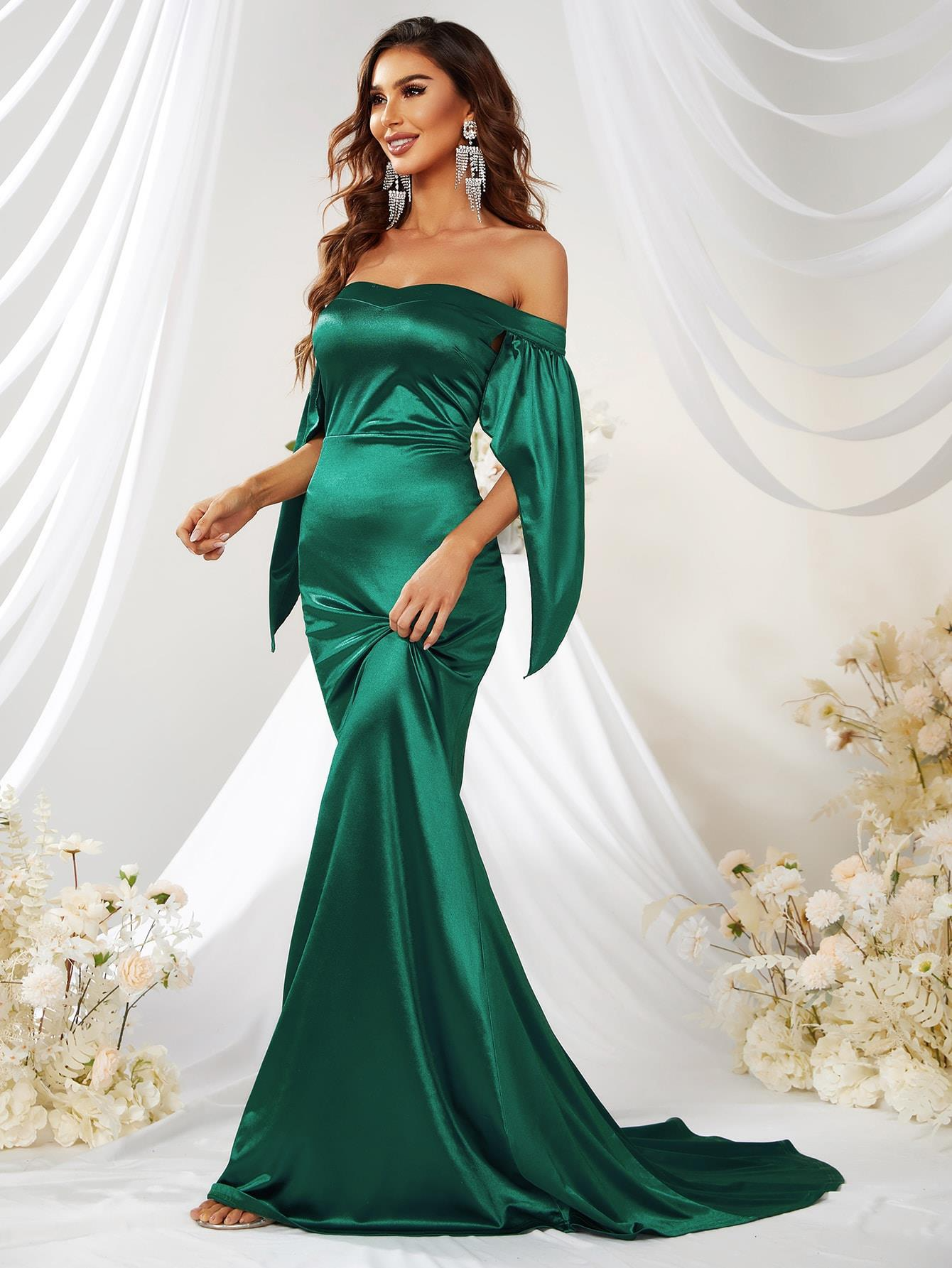 Off-Shoulder Sleeveless Long Mermaid Prom Dress