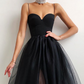 Black Spaghetti Strap Sheer Mesh Evening Dress