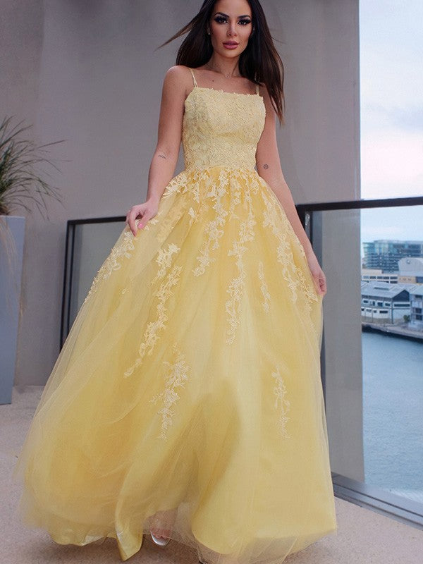 Yellow Embroidered Sleeveless Long Evening Dress