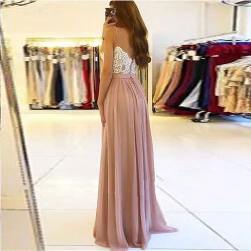 Pink Spaghetti Strap Sleeveless Long Slit Evening Dress