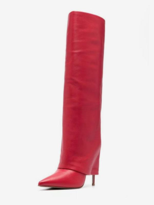 Foldover Knee High Boots with Pointed Toe