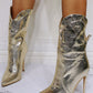 Gold Python Pleated Stiletto Heel Ankle Boots