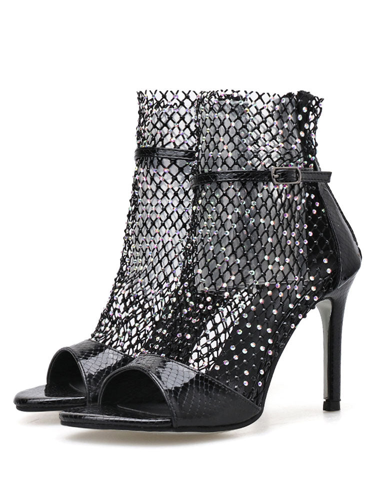 Rhinestones Pleated Peep Toe High Heel Sandal