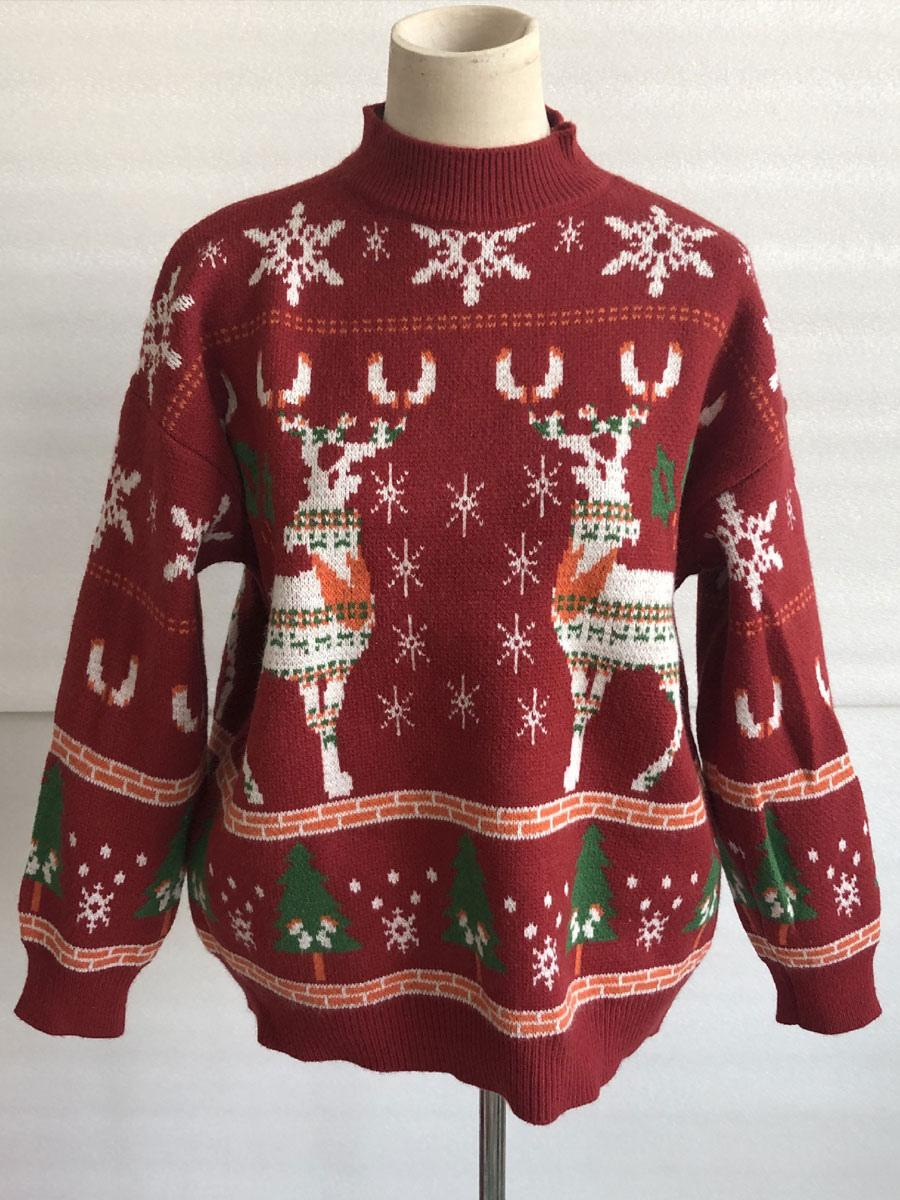 Pullover Crochet Christmas Printed Sweatshirt