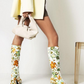 Women's Floral Print Block Heel Platform Knee-High Boots