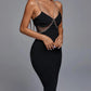 Black Crystal Diamond Chain Mesh Backless Evening Dress