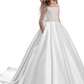 Jewel Neck Long Sleeves Brush Train Kids Wedding Dress