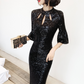 Black Sequin Long Sleeves Fishtail Evening Dress