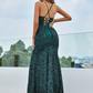 Sequin Sleeveless Backless Long Slit Evening Dress