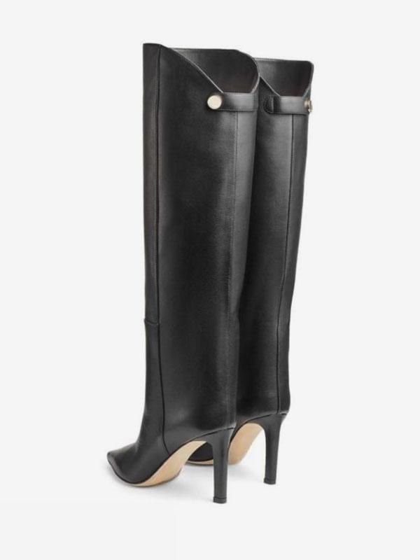 Black Pointed Toe High Heel Knee Boots