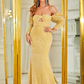 Sequin Off-Shoulder Full Sleeves Long Evening Dress