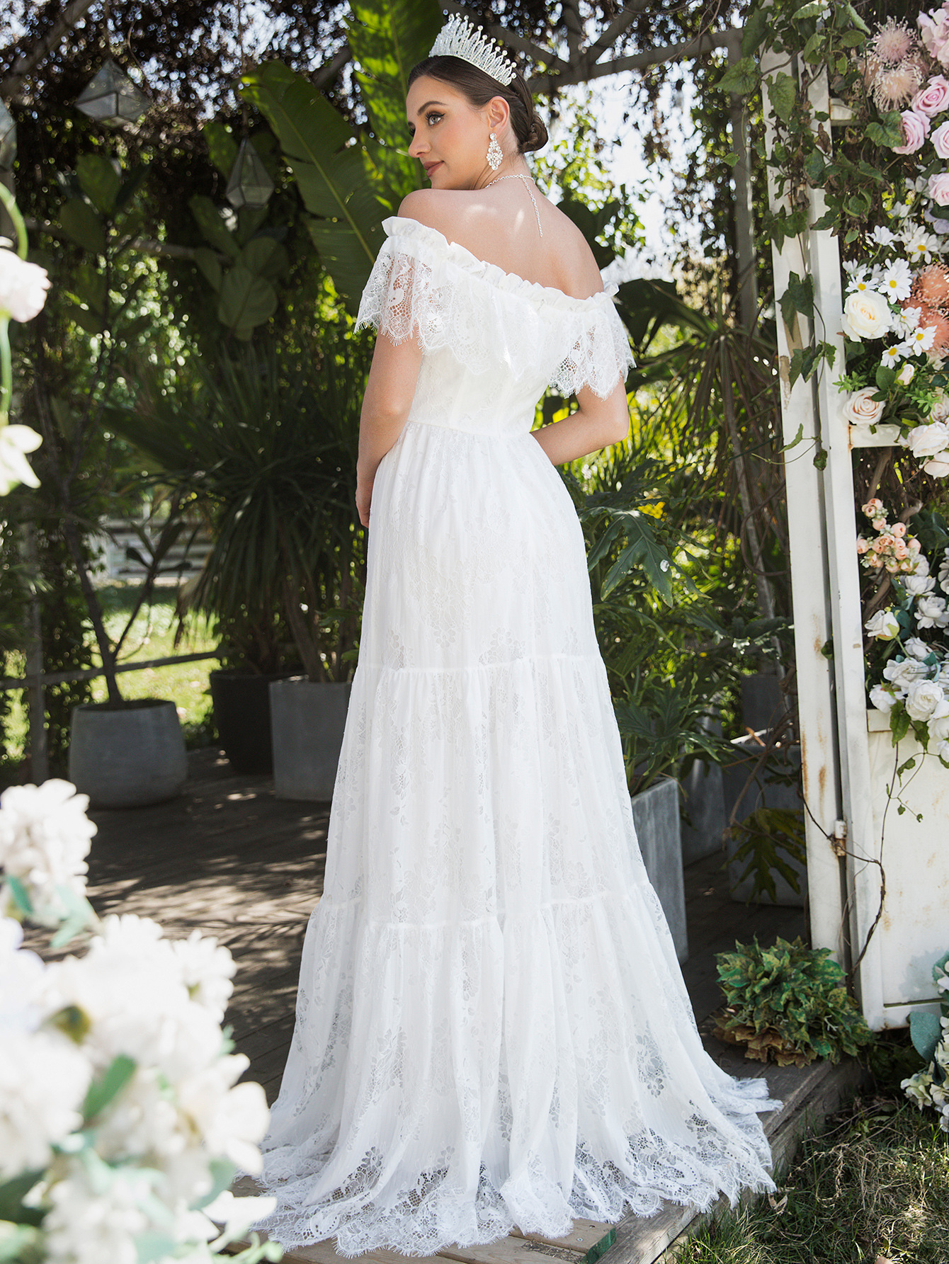 Off-Shoulder Lace Sleeves Wedding Dress