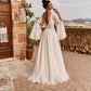 White Trumpet Sleeves Wedding Dress