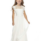 Jewel Neck Short Sleeves Pleated Kids Party Dress